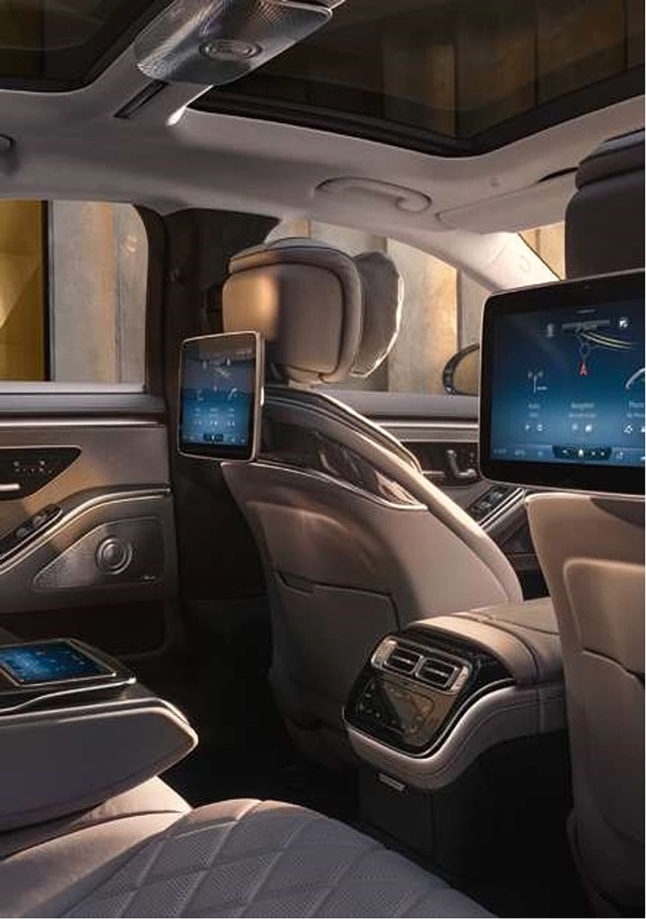 Mercedes S-Class rear cabin with premium passenger seating
