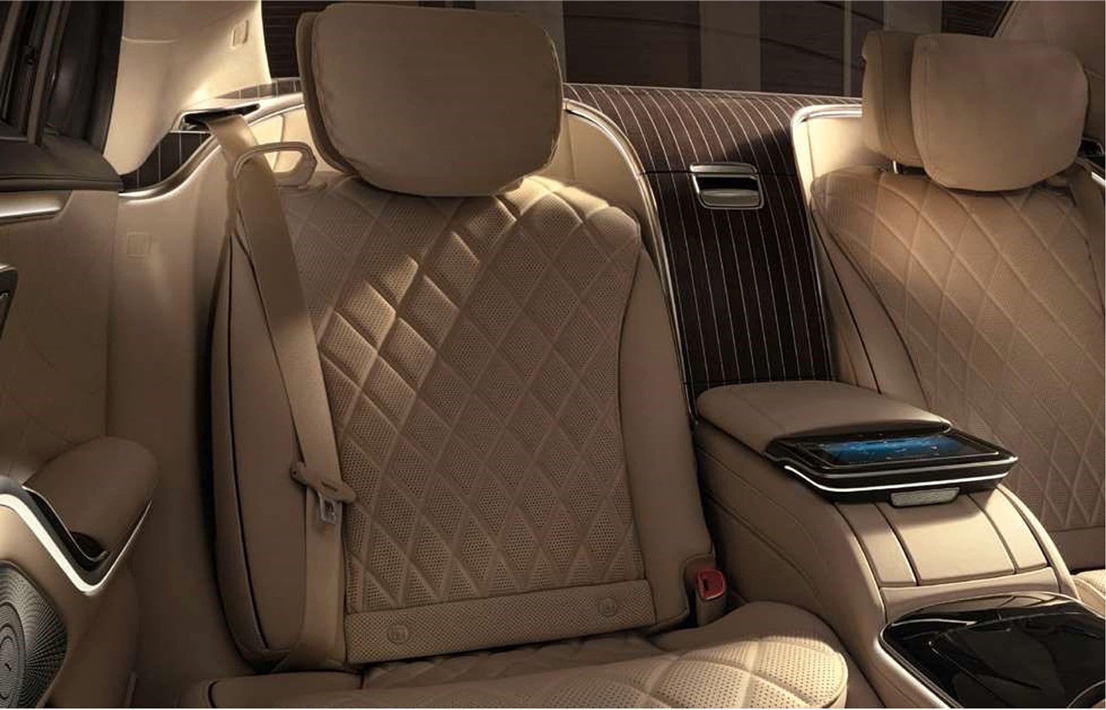 Luxury Mercedes S-Class seat and interior craftsmanship detail