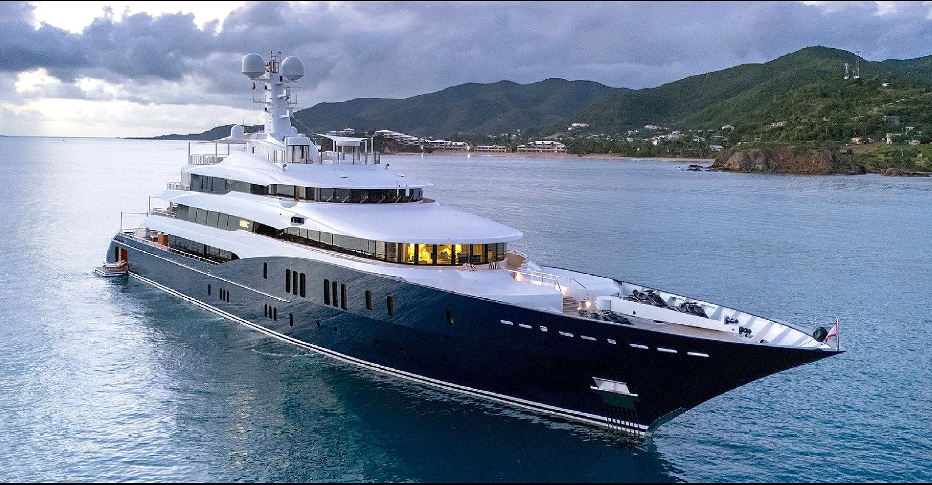 Luxury yacht underway near the coast